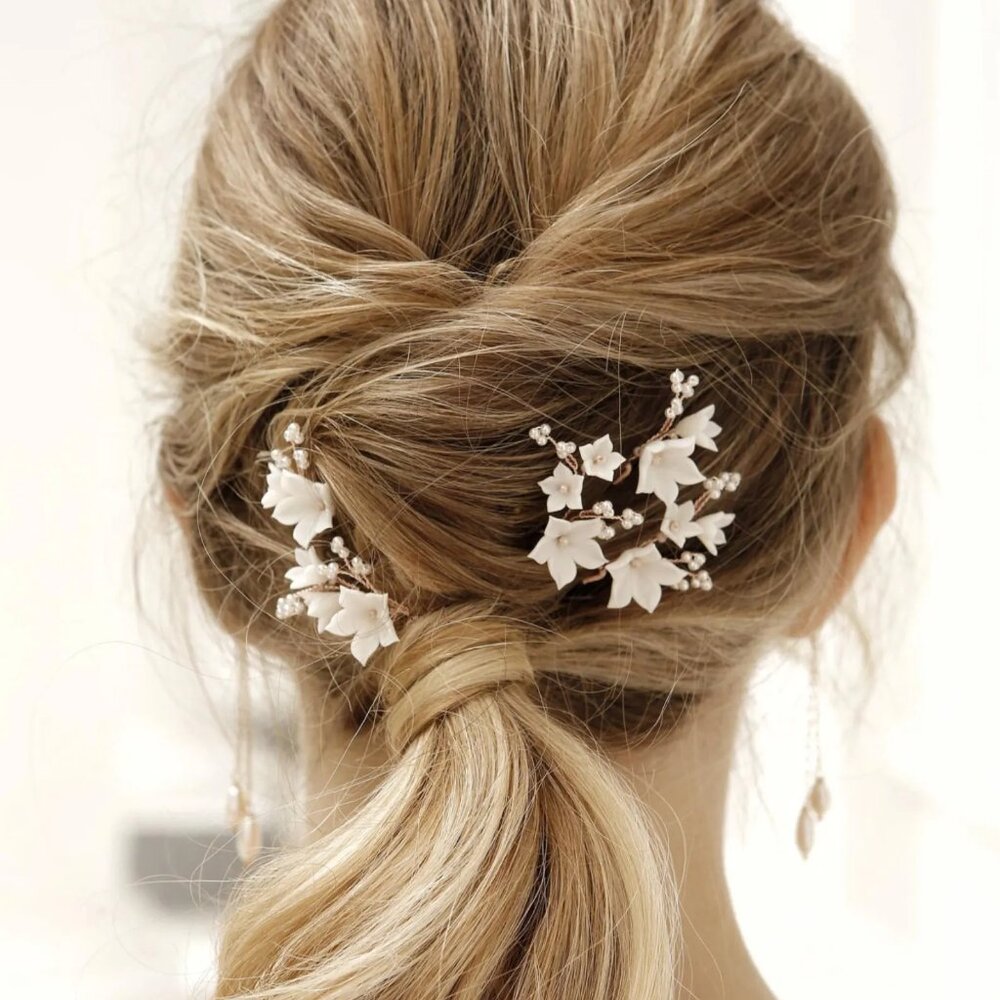 Silver Bridal Flower Hair Pins, Set of 5